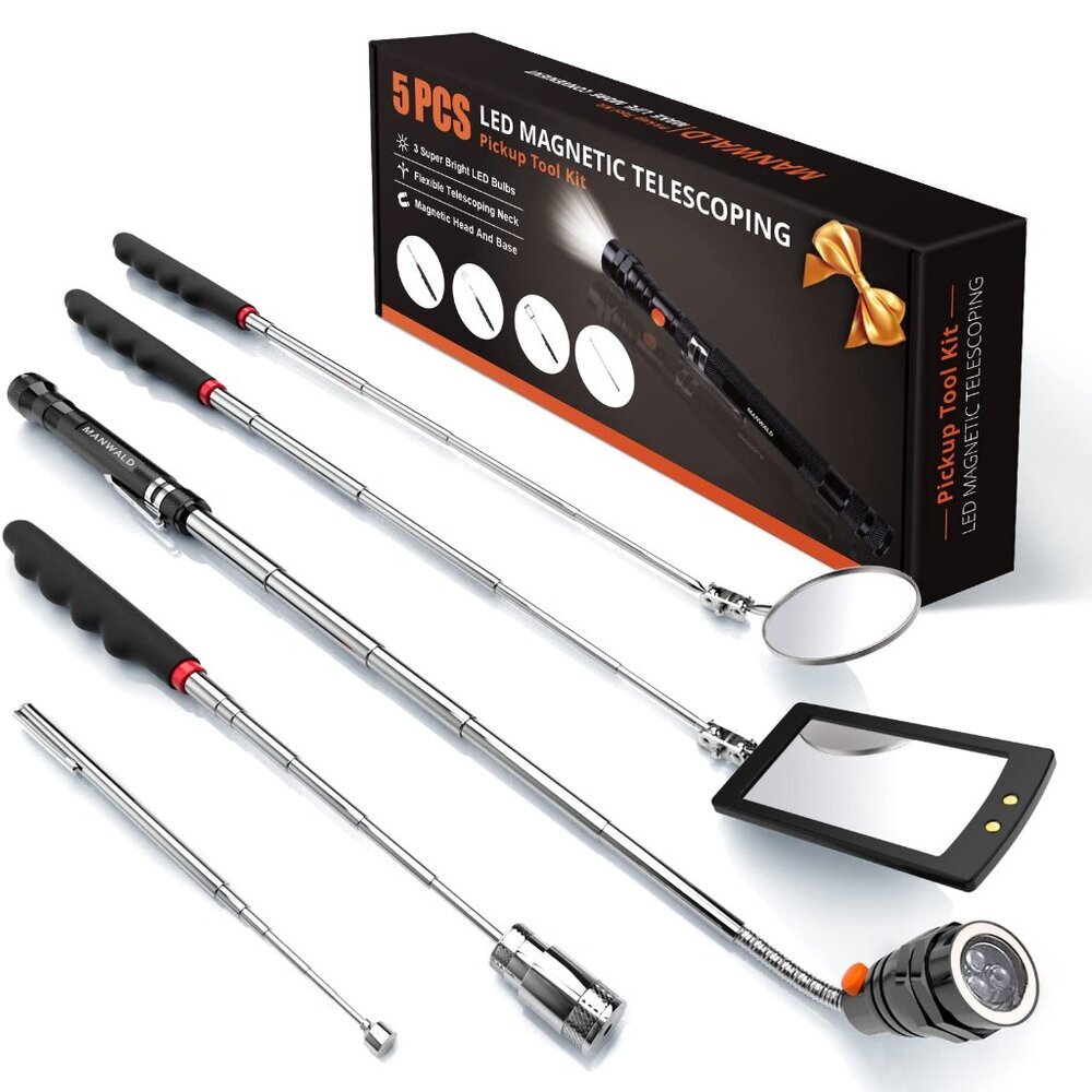 Telescoping Magnetic Pickup Tool Set with LED Flashlight and Inspection Mirrors